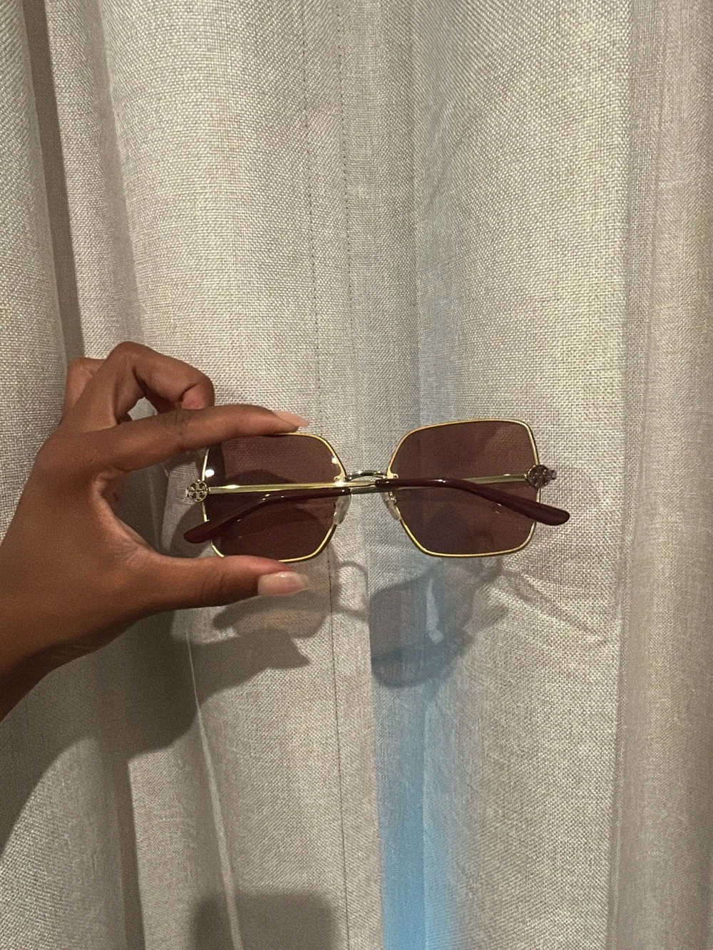 Tory Burch Burgundy Square Sunglasses with Gold Trim
